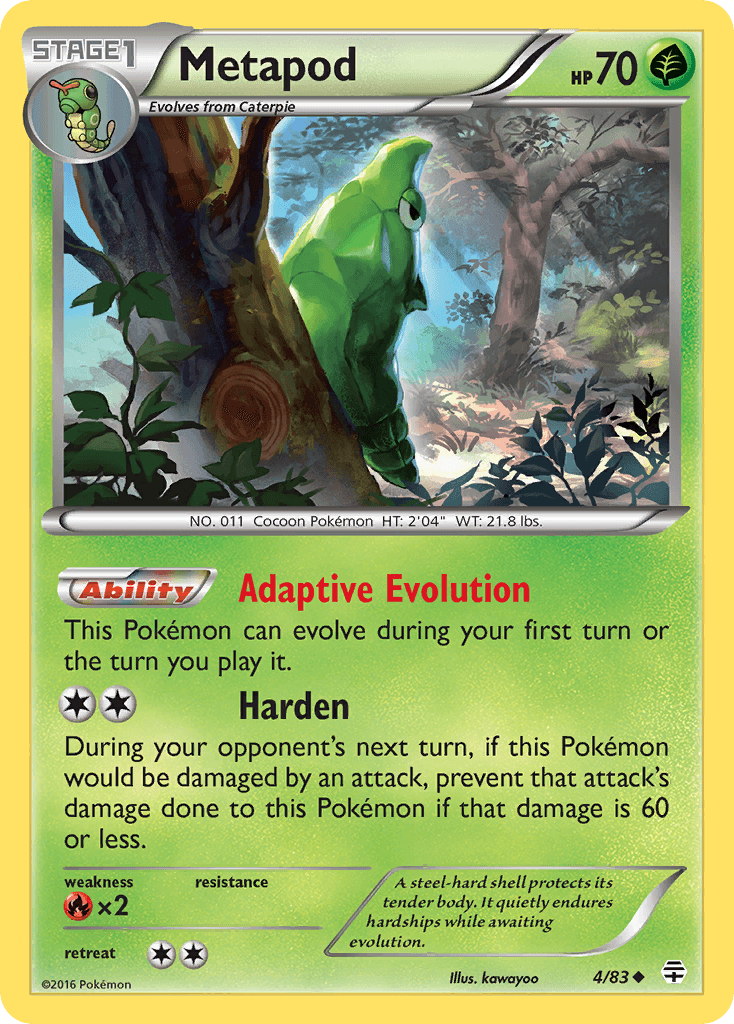 Fire[×2], Grass, Normal, Reverse Holofoil, Uncommon, XY: Generations Metapod (4/83) [XY: Generations] - Trading Card World