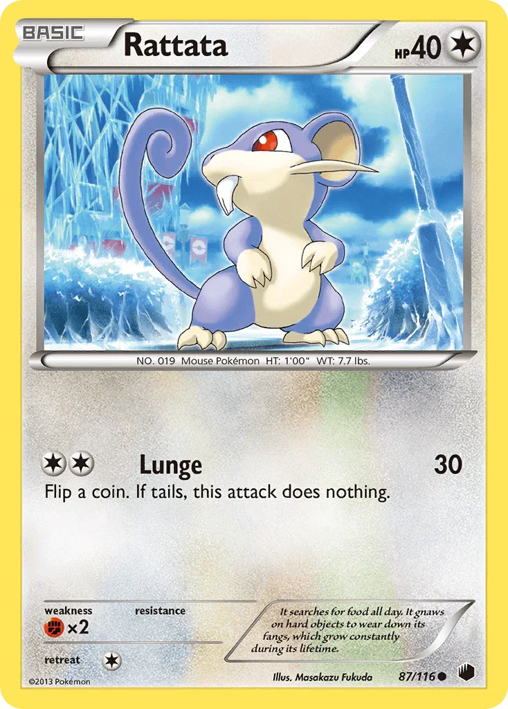 87, Black & White: Plasma Freeze, Colorless, Common, Fighting[×2], Normal, Reverse Holofoil Rattata (87/116) [Black & White: Plasma Freeze] - Trading Card World