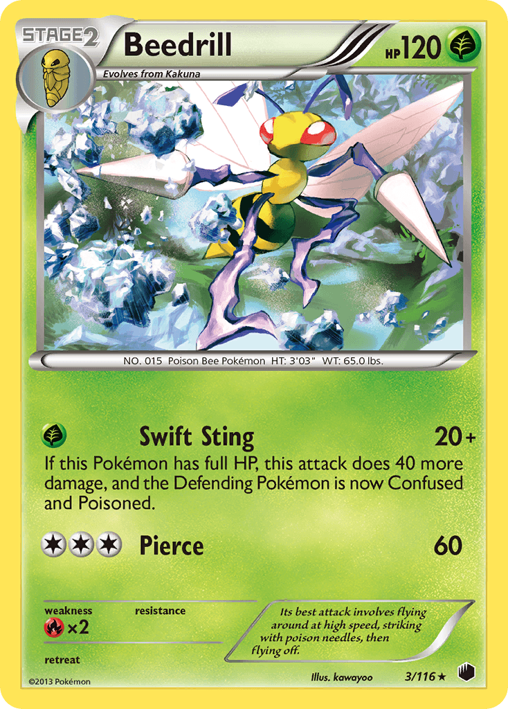 Black & White: Plasma Freeze, Fire[×2], Grass, Normal, Rare, Reverse Holofoil Beedrill (3/116) [Black & White: Plasma Freeze] - Trading Card World