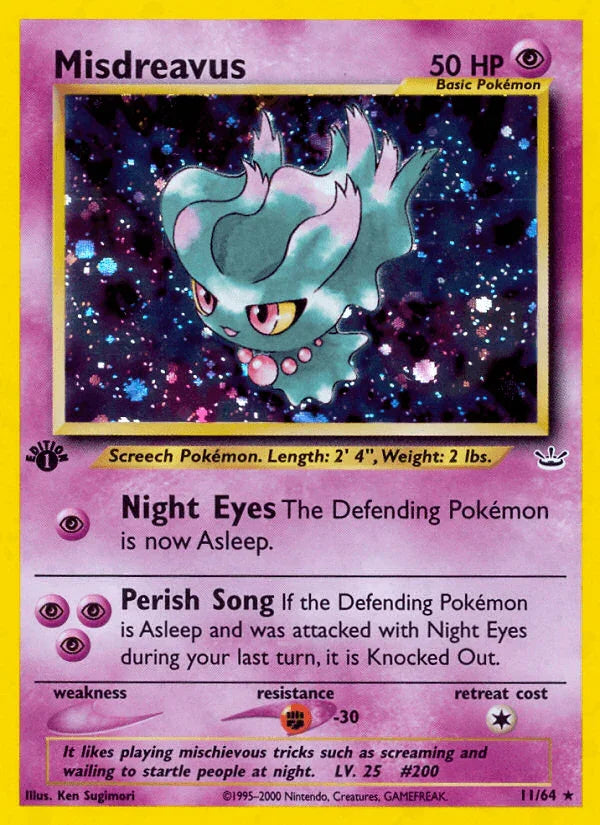 11, 1st Edition Holofoil, Fighting[-30], Holo Rare, Neo Revelation 1st Edition, Psychic Misdreavus (11/64) [Neo Revelation 1st Edition] - Trading Card World
