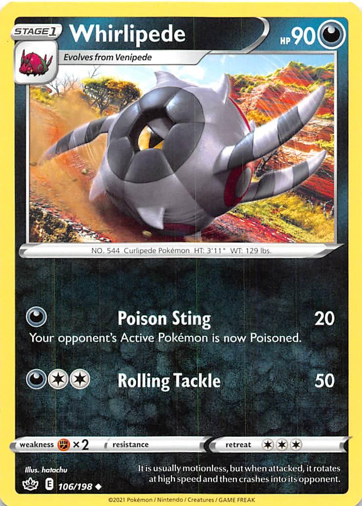 106, Darkness, Fighting [x2], Normal, Reverse Holofoil, Sword & Shield: Chilling Reign, Uncommon Whirlipede (106/198) [Sword & Shield: Chilling Reign] - Trading Card World
