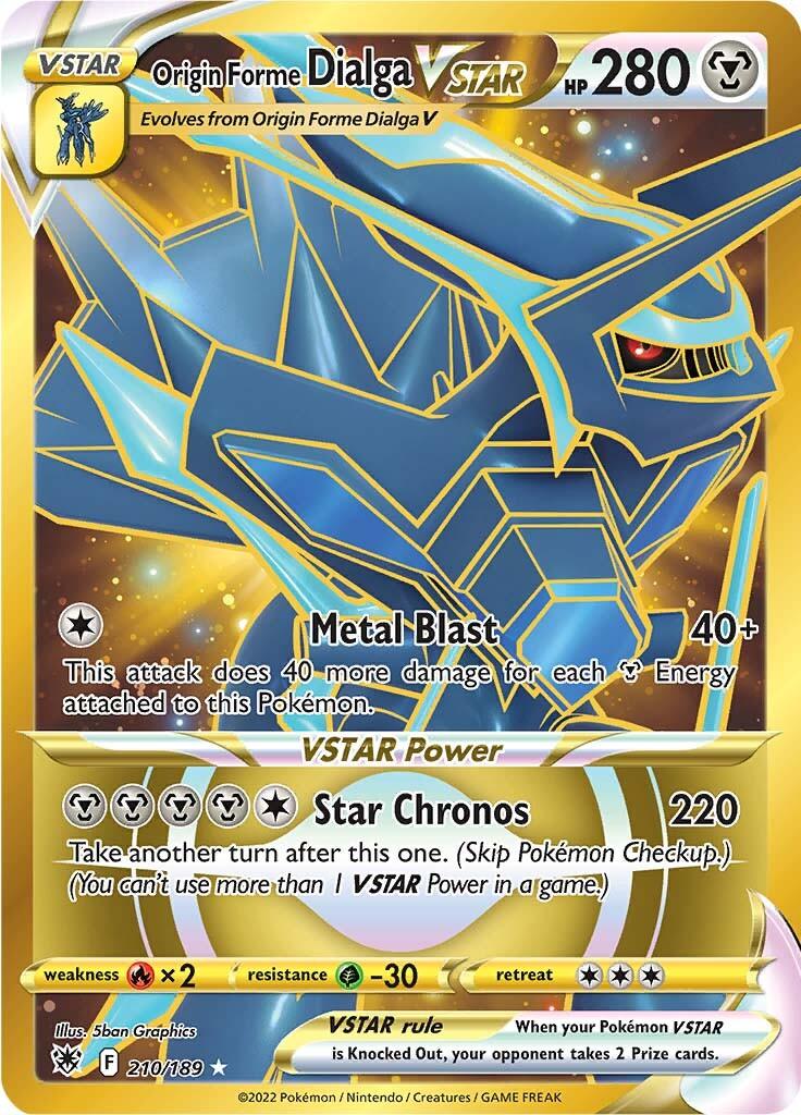 210, Fire [x2], Grass [-30], Holofoil, Metal, Secret Rare, Sword & Shield: Astral Radiance Origin Forme Dialga VSTAR (210/189) [Sword & Shield: Astral Radiance] - Trading Card World