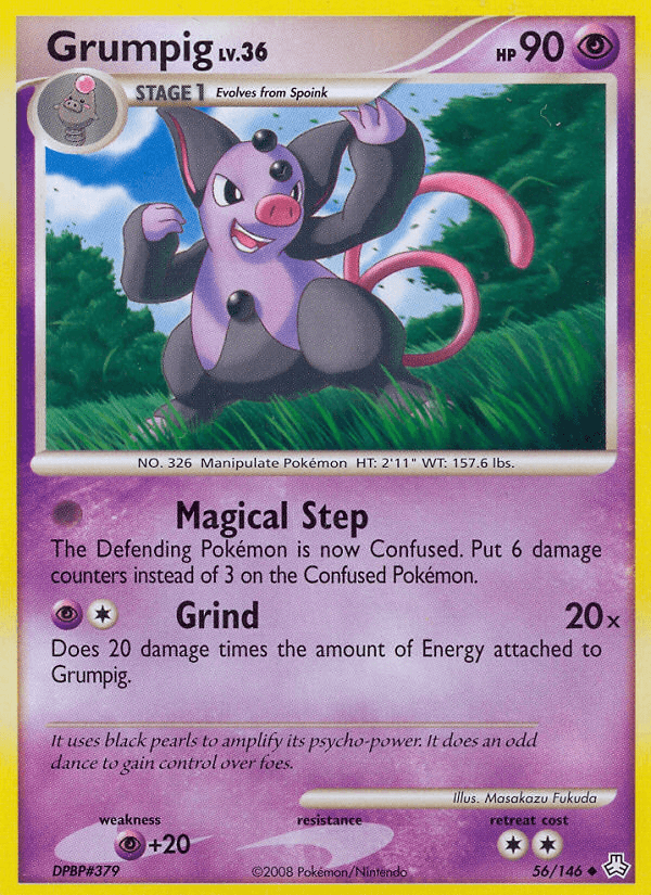 56, Diamond & Pearl: Legends Awakened, Normal, Psychic, Psychic[+20], Reverse Holofoil, Uncommon Grumpig (56/146) [Diamond & Pearl: Legends Awakened] - Trading Card World