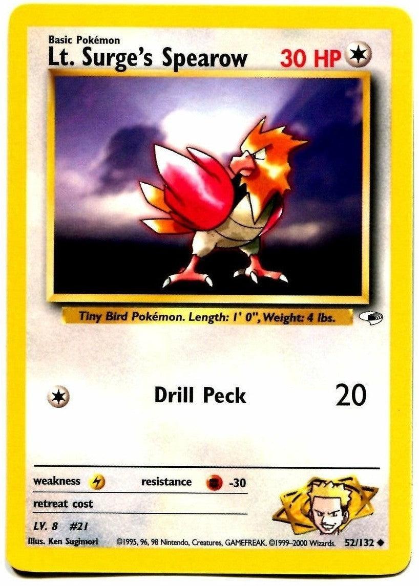 52, Colorless, Fighting[-30], Gym Heroes Unlimited, Lightning[×2], Normal, Uncommon Lt. Surge's Spearow (52/132) [Gym Heroes Unlimited] - Trading Card World