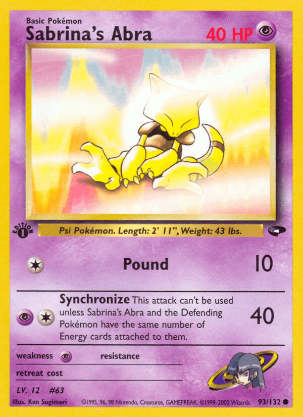 1st Edition Normal, 93, Common, Gym Challenge 1st Edition, Psychic, Psychic[×2] Sabrina's Abra (93/132) [Gym Challenge 1st Edition] - Trading Card World