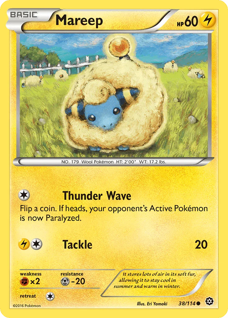 38, Common, Fighting[×2], Lightning, Metal[-20], Normal, Reverse Holofoil, XY: Steam Siege Mareep (38/114) [XY: Steam Siege] - Trading Card World