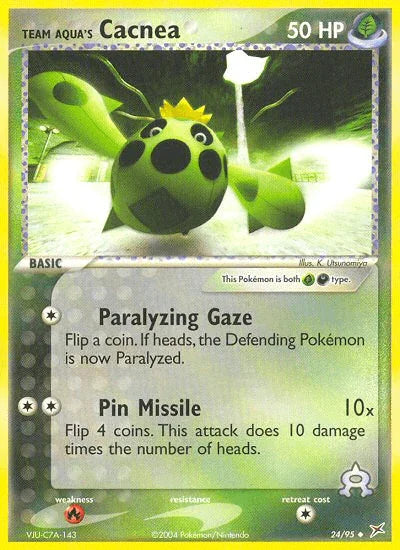 24, Darkness, EX: Team Magma vs Team Aqua, Fire[×2], Grass, Normal, Reverse Holofoil, Uncommon Team Aqua's Cacnea (24/95) [EX: Team Magma vs Team Aqua] - Trading Card World