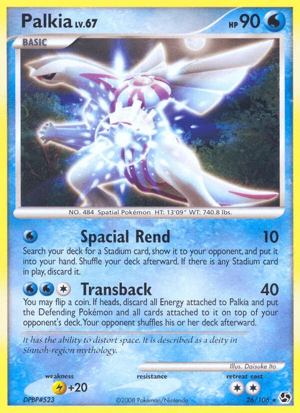 26, Diamond & Pearl: Great Encounters, Lightning[+20], Normal, Rare, Reverse Holofoil, Water Palkia (26/106) [Diamond & Pearl: Great Encounters] - Trading Card World
