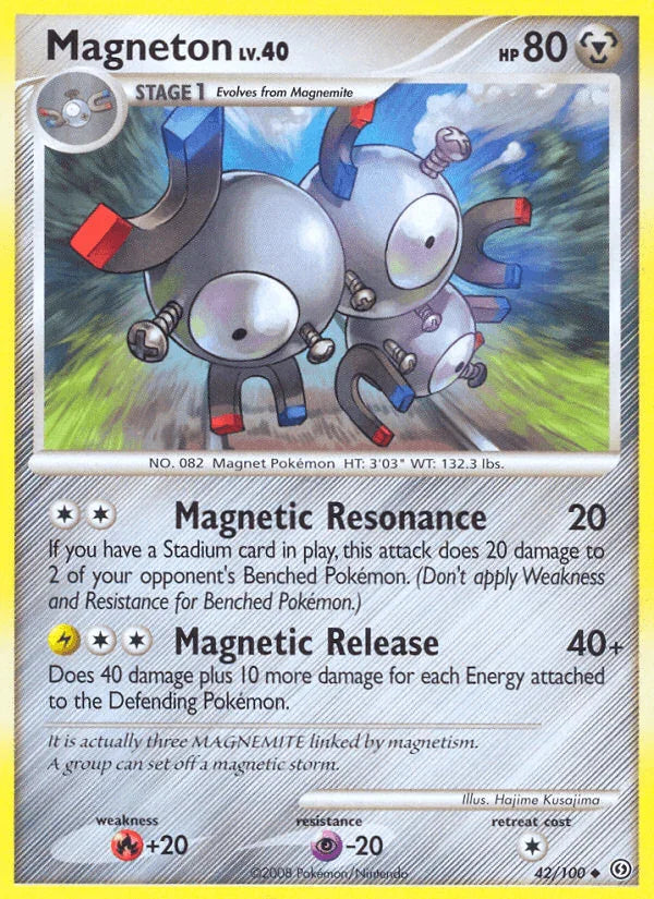 42, Diamond & Pearl: Stormfront, Fire[+20], Metal, Normal, Psychic[-20], Reverse Holofoil, Uncommon Magneton (42/100) [Diamond & Pearl: Stormfront] - Trading Card World
