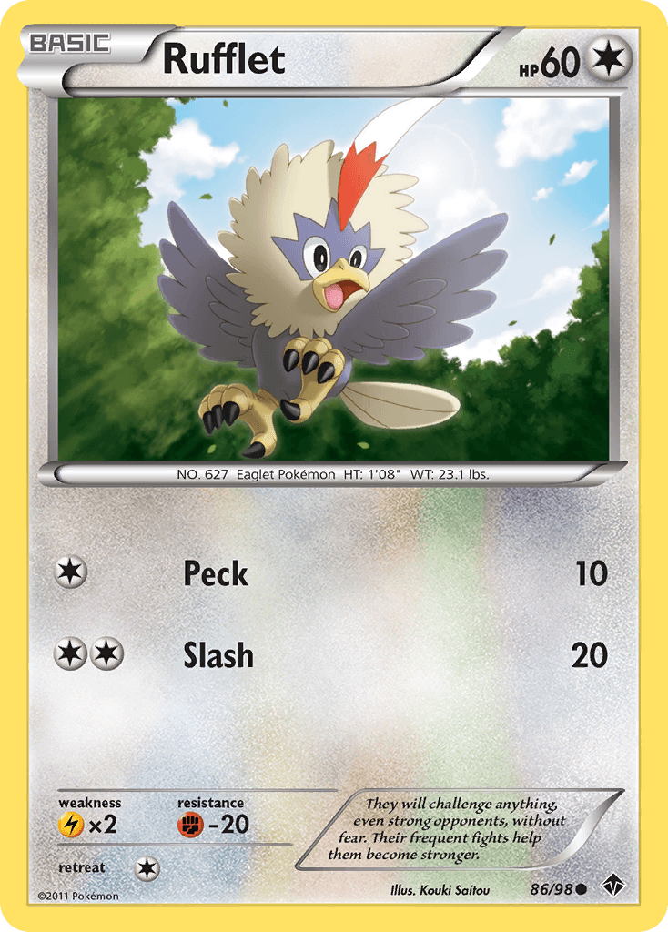 86, Black & White: Emerging Powers, Colorless, Common, Fighting[-20], Lightning[×2], Normal, Reverse Holofoil Rufflet (86/98) [Black & White: Emerging Powers] - Trading Card World