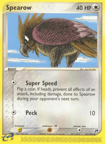 81, Colorless, Common, EX: Sandstorm, Fighting[-30], Lightning[×2], Normal, Reverse Holofoil Spearow (81/100) [EX: Sandstorm] - Trading Card World