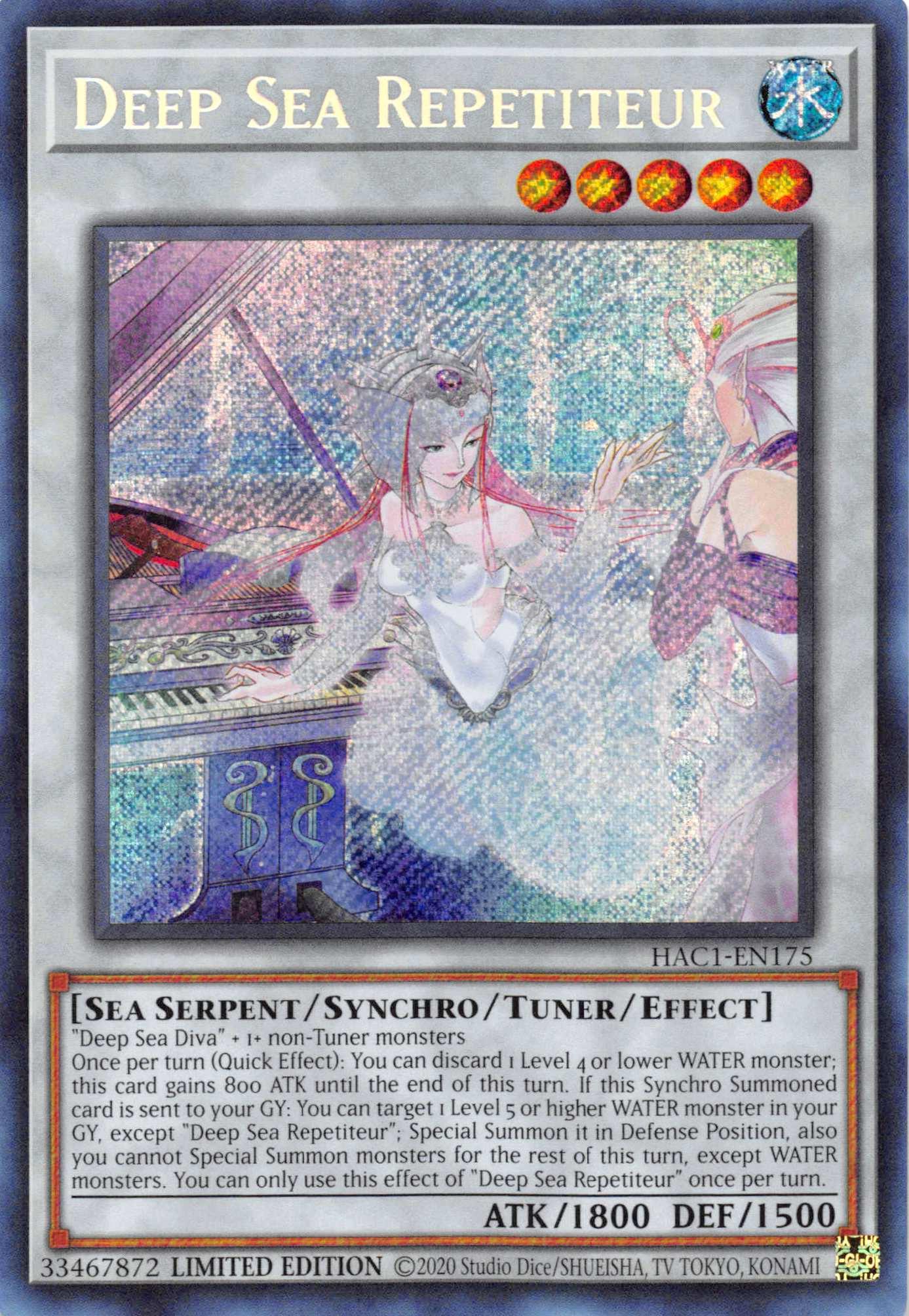 Hidden Arsenal: Chapter 1, Limited, Sea Serpent, Secret Rare, Tuner/Synchro/Effect Monster, Water Deep Sea Repetiteur [HAC1-EN175] Secret Rare - Trading Card World