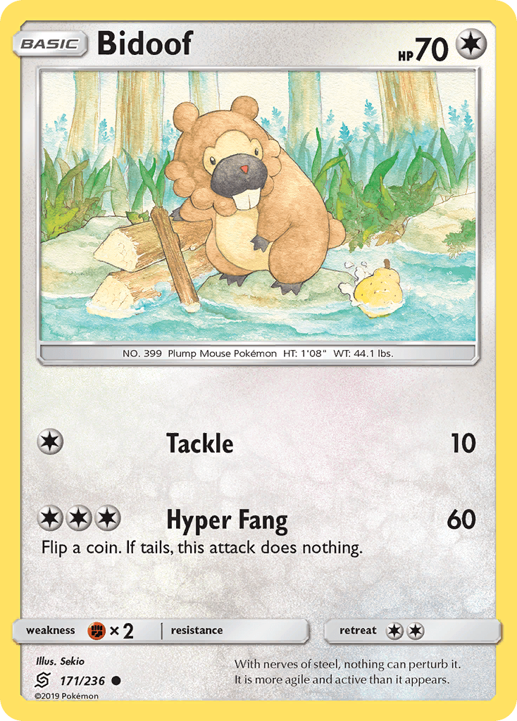 171, Colorless, Common, Fighting[×2], Normal, Reverse Holofoil, Sun & Moon: Unified Minds Bidoof (171/236) [Sun & Moon: Unified Minds] - Trading Card World