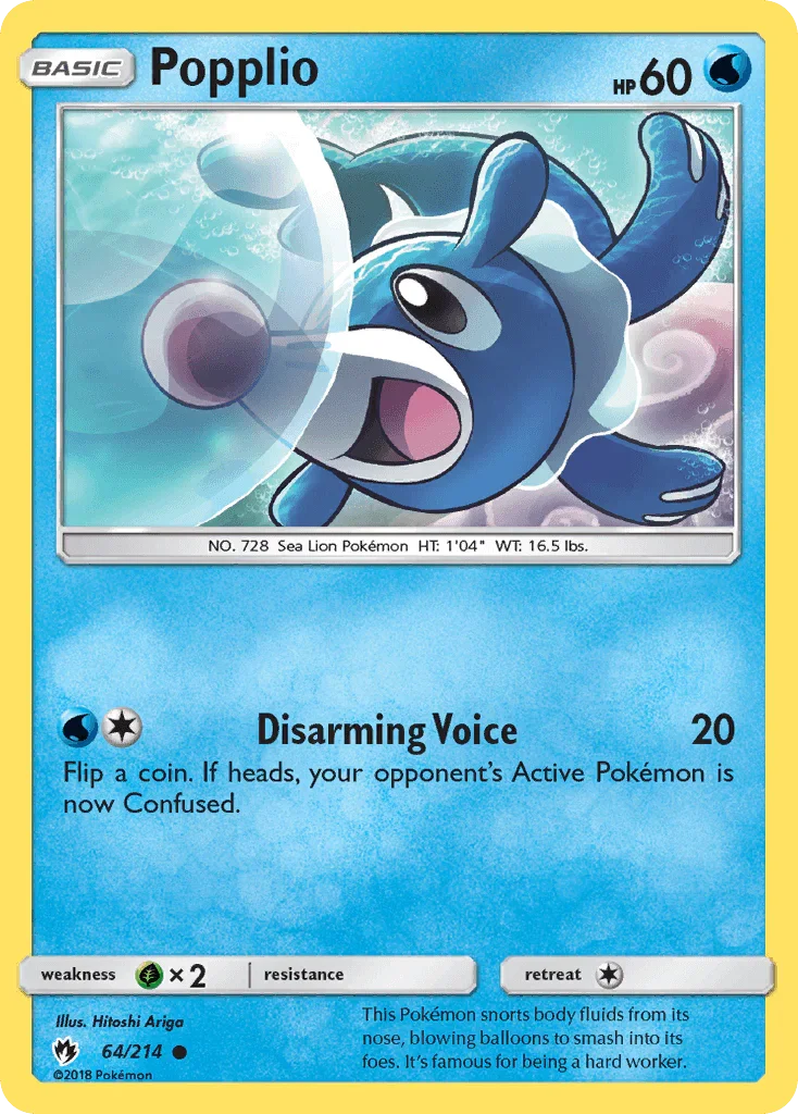 64, Common, Grass[×2], Normal, Reverse Holofoil, Sun & Moon: Lost Thunder, Water Popplio (64/214) [Sun & Moon: Lost Thunder] - Trading Card World