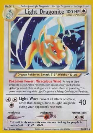 14, Colorless, Fighting[-30], Holo Rare, Holofoil, Neo Destiny Unlimited Light Dragonite (14/105) [Neo Destiny Unlimited] - Trading Card World