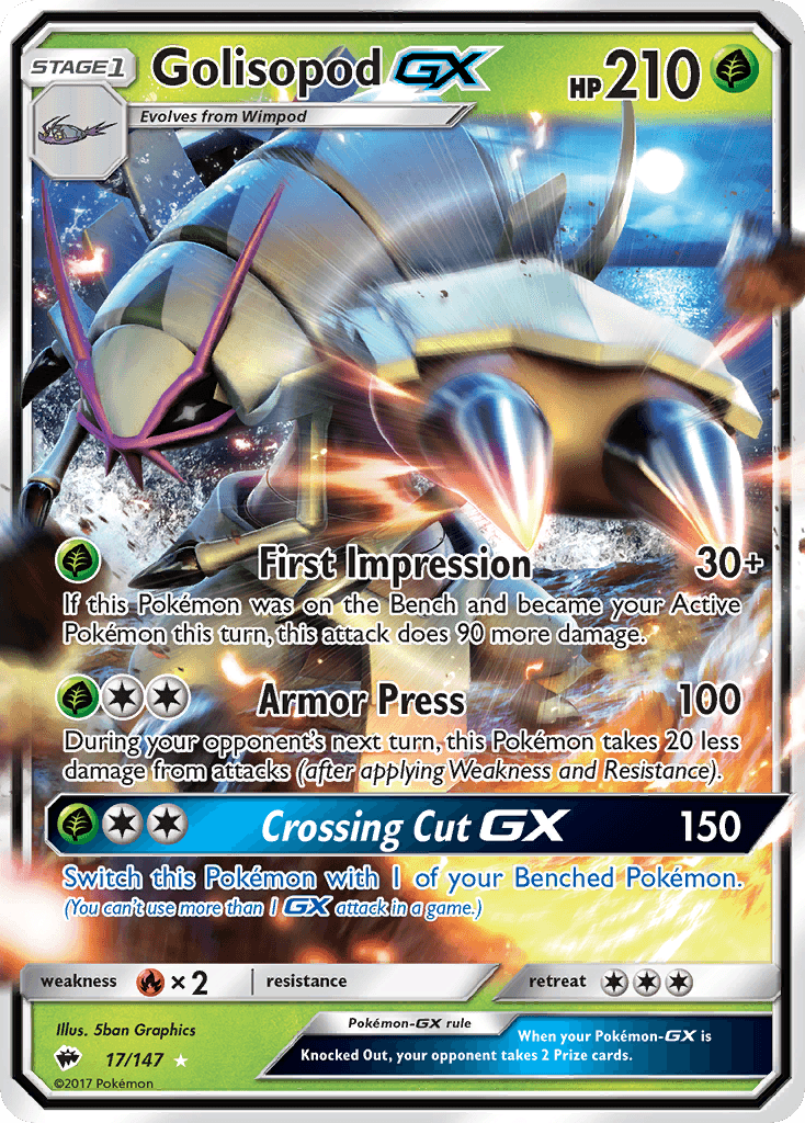 17, Fire[×2], Grass, Holofoil, Sun & Moon: Burning Shadows, Ultra Rare Golisopod GX (17/147) [Sun & Moon: Burning Shadows] - Trading Card World