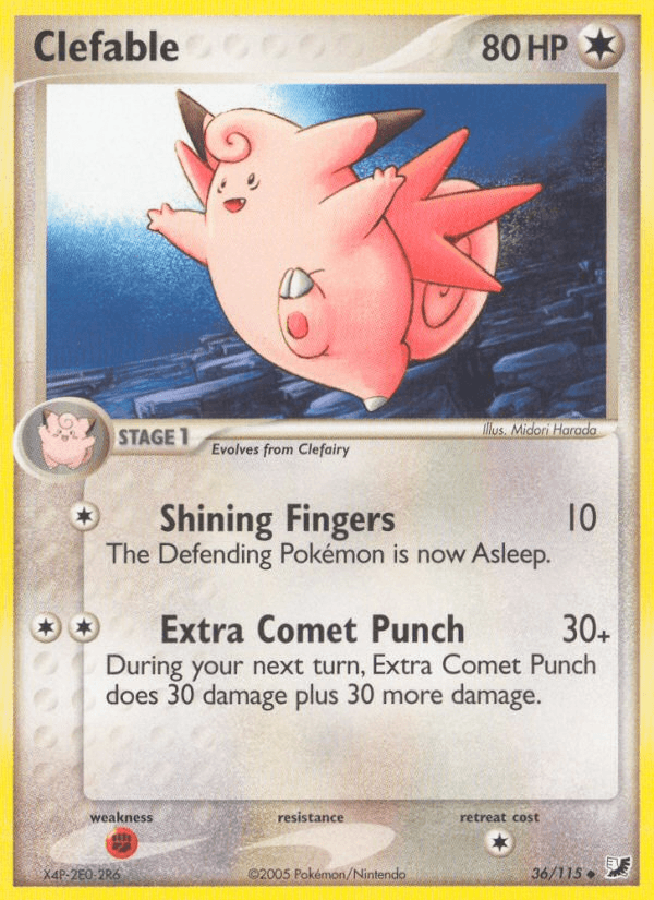 36, Colorless, EX: Unseen Forces, Fighting[×2], Normal, Uncommon Clefable (36/115) [EX: Unseen Forces] - Trading Card World