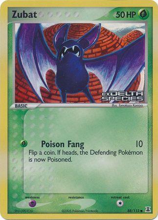 88, Common, EX: Delta Species, Grass, Psychic[×2], Reverse Holofoil Zubat (88/113) (Stamped) [EX: Delta Species] - Trading Card World