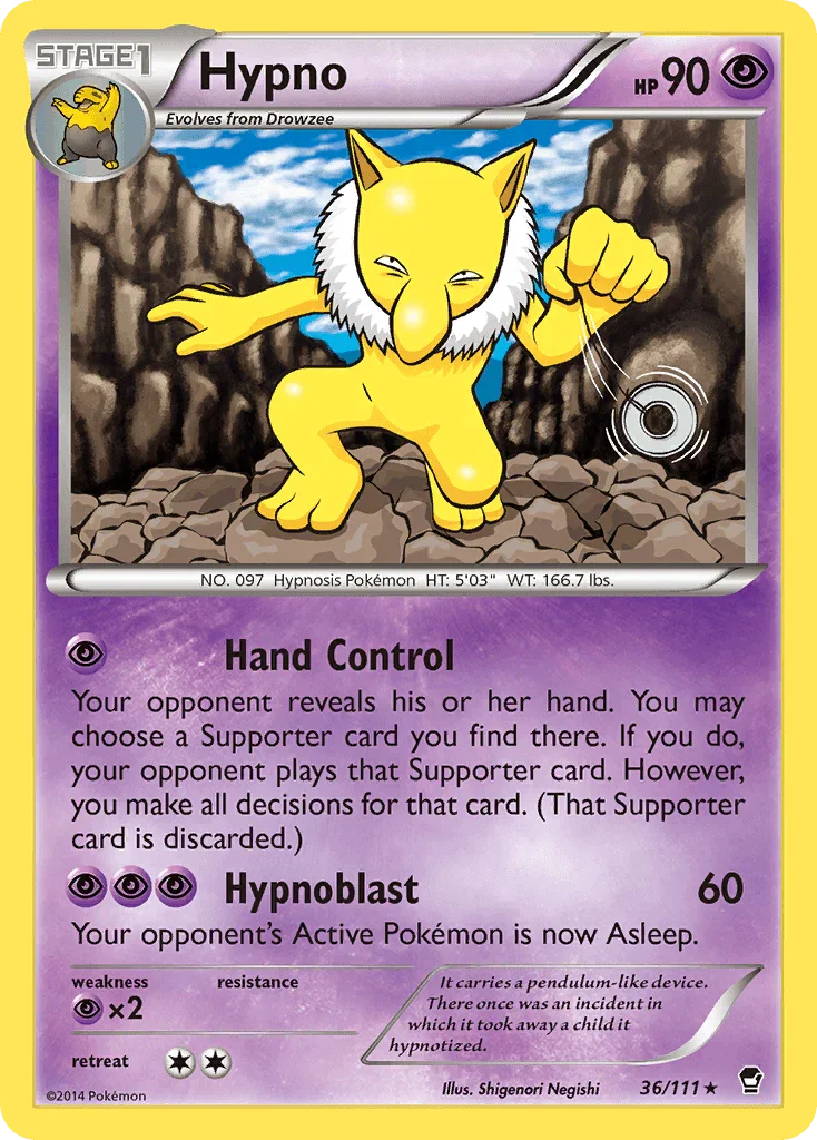 36, Normal, Psychic, Psychic[×2], Rare, Reverse Holofoil, XY: Furious Fists Hypno (36/111) [XY: Furious Fists] - Trading Card World