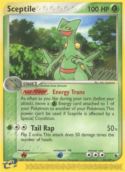 20, EX: Ruby & Sapphire, Fire[×2], Grass, Normal, Rare, Reverse Holofoil, Water[-30] Sceptile (20/109) [EX: Ruby & Sapphire] - Trading Card World