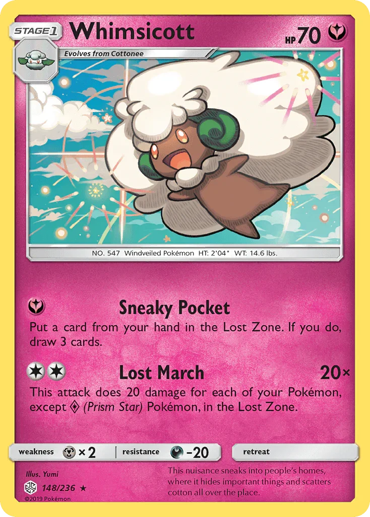 148, Darkness[-20], Fairy, Metal[×2], Normal, Rare, Reverse Holofoil, Sun & Moon: Cosmic Eclipse Whimsicott (148/236) [Sun & Moon: Cosmic Eclipse] - Trading Card World