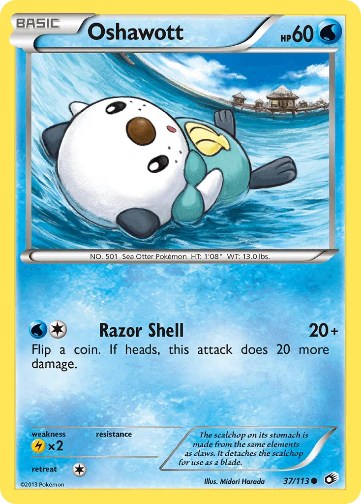 37, Black & White: Legendary Treasures, Common, Lightning[×2], Normal, Reverse Holofoil, Water Oshawott (37/113) [Black & White: Legendary Treasures] - Trading Card World