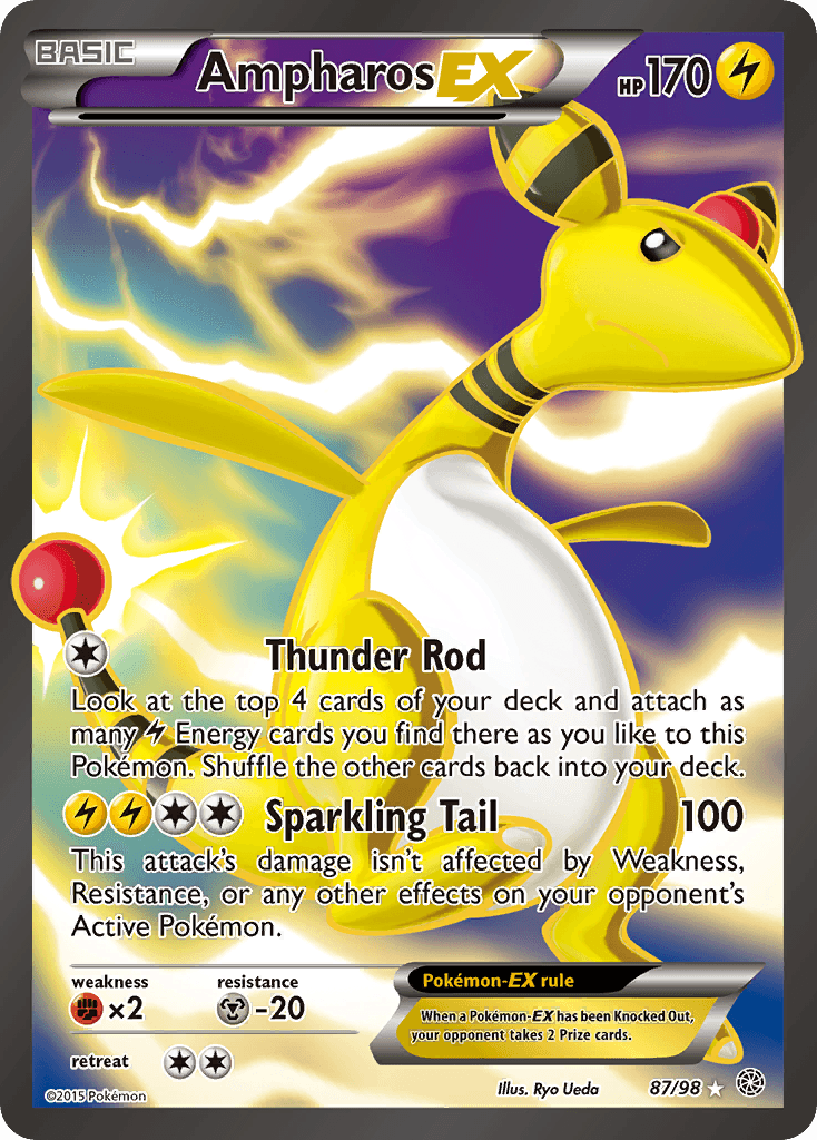 87, Fighting[×2], Holofoil, Lightning, Metal[-20], Ultra Rare, XY: Ancient Origins Ampharos EX (87/98) [XY: Ancient Origins] - Trading Card World