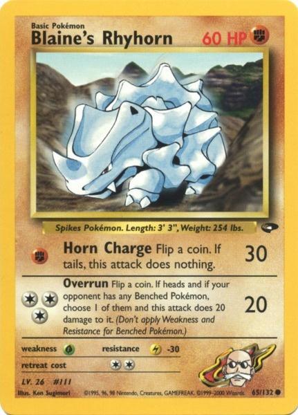 65, Common, Fighting, Grass[×2], Gym Challenge Unlimited, Lightning[-30], Normal Blaine's Rhyhorn (65/132) [Gym Challenge Unlimited] - Trading Card World