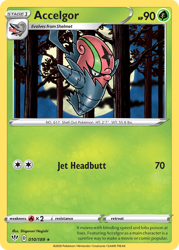 010, Fire[×2], Grass, Normal, Rare, Reverse Holofoil, Sword & Shield: Darkness Ablaze Accelgor (010/189) [Sword & Shield: Darkness Ablaze] - Trading Card World