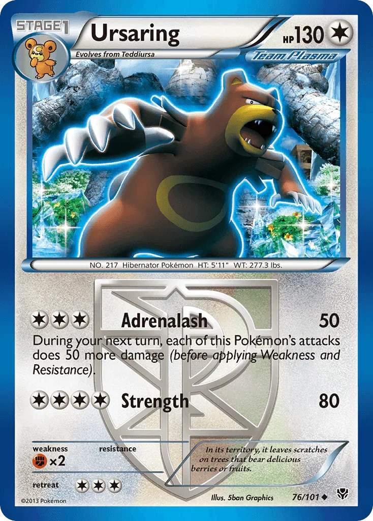 76, Black & White: Plasma Blast, Colorless, Fighting[×2], Normal, Reverse Holofoil, Uncommon Ursaring (76/101) [Black & White: Plasma Blast] - Trading Card World