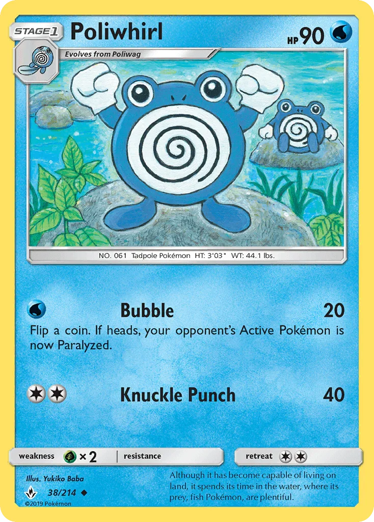 38, Grass[×2], Normal, Reverse Holofoil, Sun & Moon: Unbroken Bonds, Uncommon, Water Poliwhirl (38/214) [Sun & Moon: Unbroken Bonds] - Trading Card World