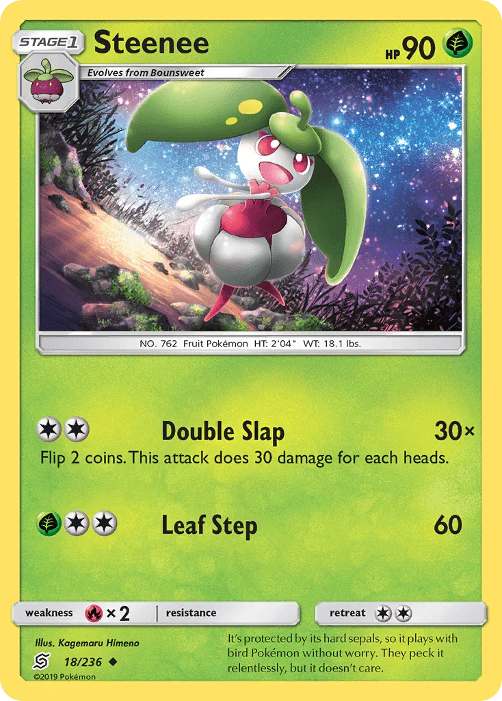 18, Fire[×2], Grass, Normal, Reverse Holofoil, Sun & Moon: Unified Minds, Uncommon Steenee (18/236) [Sun & Moon: Unified Minds] - Trading Card World