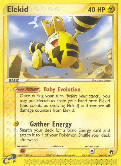 36, EX: Sandstorm, Fighting[×2], Lightning, Normal, Reverse Holofoil, Uncommon Elekid (36/100) [EX: Sandstorm] - Trading Card World
