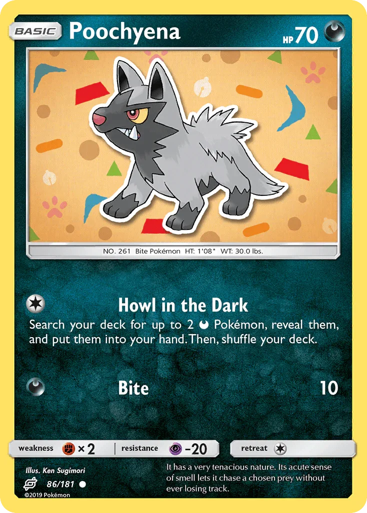 86, Common, Darkness, Fighting[×2], Normal, Psychic[-20], Reverse Holofoil, Sun & Moon: Team Up Poochyena (86/181) [Sun & Moon: Team Up] - Trading Card World