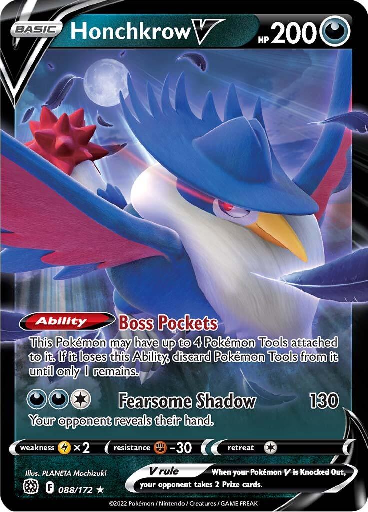 088, Darkness, Fighting [-30], Holofoil, Lightning [x2], Sword & Shield: Brilliant Stars, Ultra Rare Honchkrow V (088/172) [Sword & Shield: Brilliant Stars] - Trading Card World