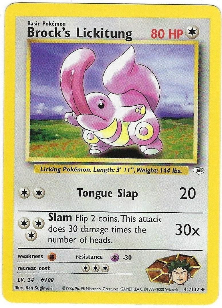 41, Colorless, Fighting[×2], Gym Heroes Unlimited, Normal, Psychic[-30], Uncommon Brock's Lickitung (41/132) [Gym Heroes Unlimited] - Trading Card World