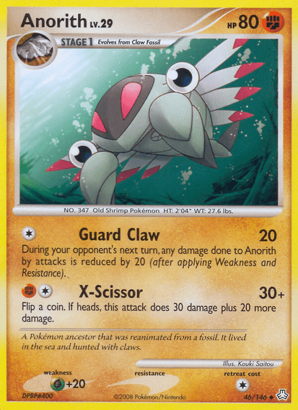 46, Diamond & Pearl: Legends Awakened, Fighting, Grass[+20], Normal, Reverse Holofoil, Uncommon Anorith (46/146) [Diamond & Pearl: Legends Awakened] - Trading Card World