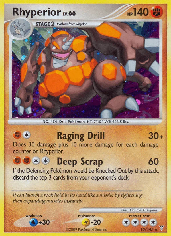 10, Fighting, Holo Rare, Holofoil, Lightning[-20], Platinum: Supreme Victors, Reverse Holofoil, Water[+30] Rhyperior (10/147) [Platinum: Supreme Victors] - Trading Card World