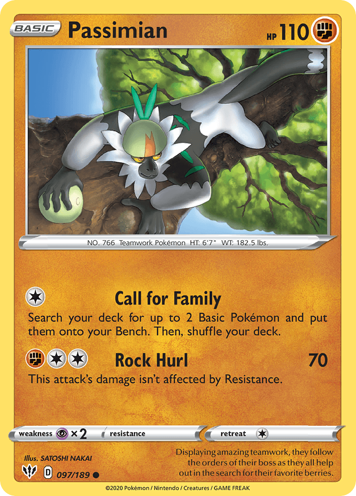 097, Common, Fighting, Normal, Psychic[×2], Reverse Holofoil, Sword & Shield: Darkness Ablaze Passimian (097/189) [Sword & Shield: Darkness Ablaze] - Trading Card World