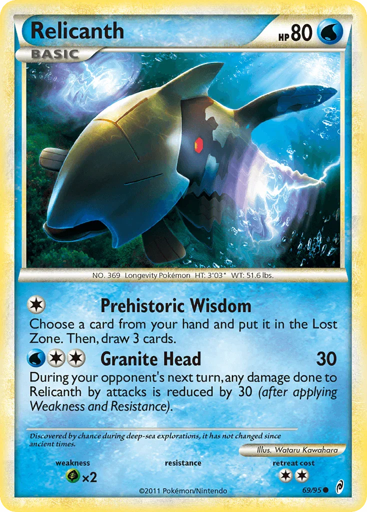 69, Common, Grass[×2], HeartGold & SoulSilver: Call of Legends, Normal, Reverse Holofoil, Water Relicanth (69/95) [HeartGold & SoulSilver: Call of Legends] - Trading Card World