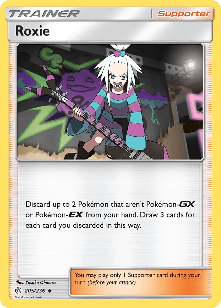 205, Normal, Reverse Holofoil, Sun & Moon: Cosmic Eclipse, Supporter, Uncommon Roxie (205/236) [Sun & Moon: Cosmic Eclipse] - Trading Card World