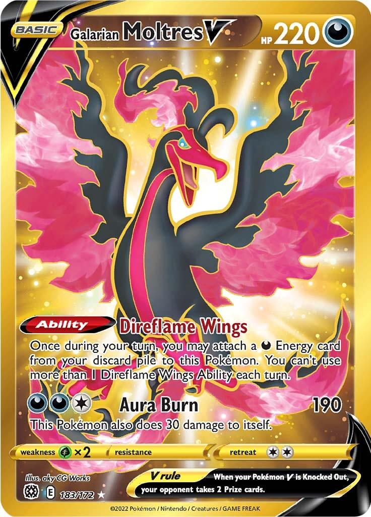 183, Darkness, Grass [x2], Holofoil, Secret Rare, Sword & Shield: Brilliant Stars Galarian Moltres V (183/172) [Sword & Shield: Brilliant Stars] - Trading Card World
