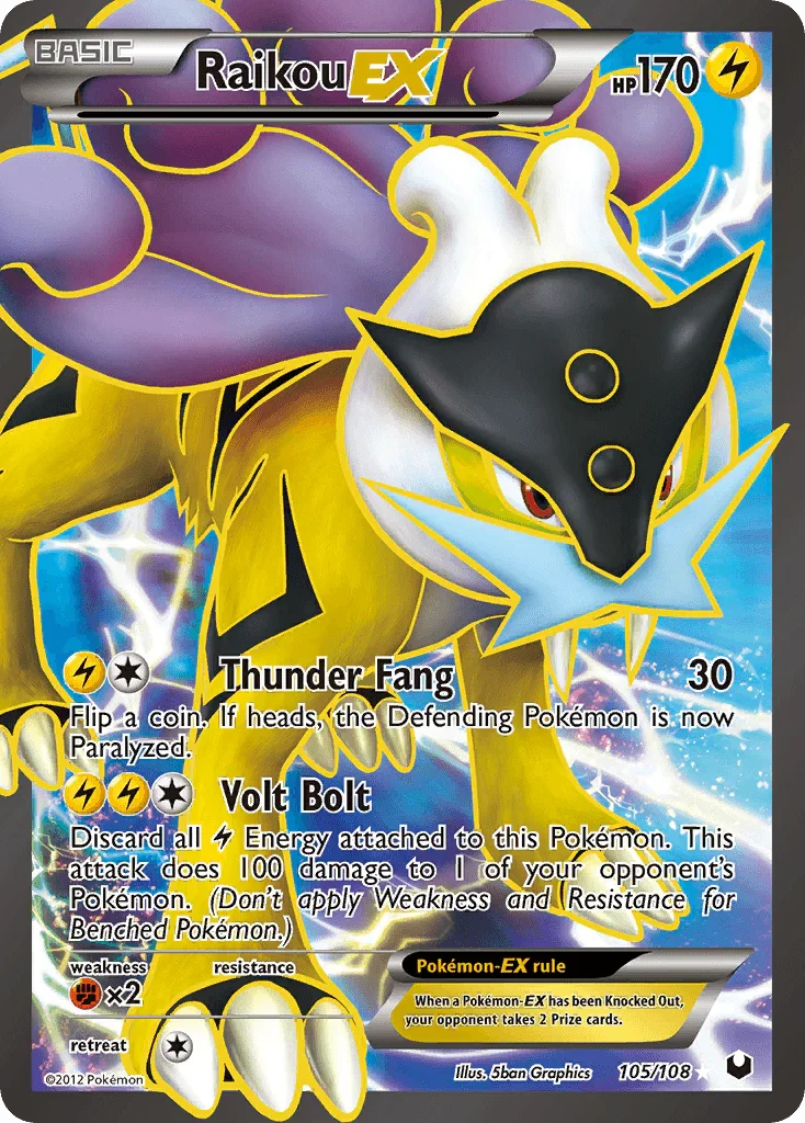 105, Black & White: Dark Explorers, Fighting[×2], Holofoil, Lightning, Ultra Rare Raikou EX (105/108) [Black & White: Dark Explorers] - Trading Card World