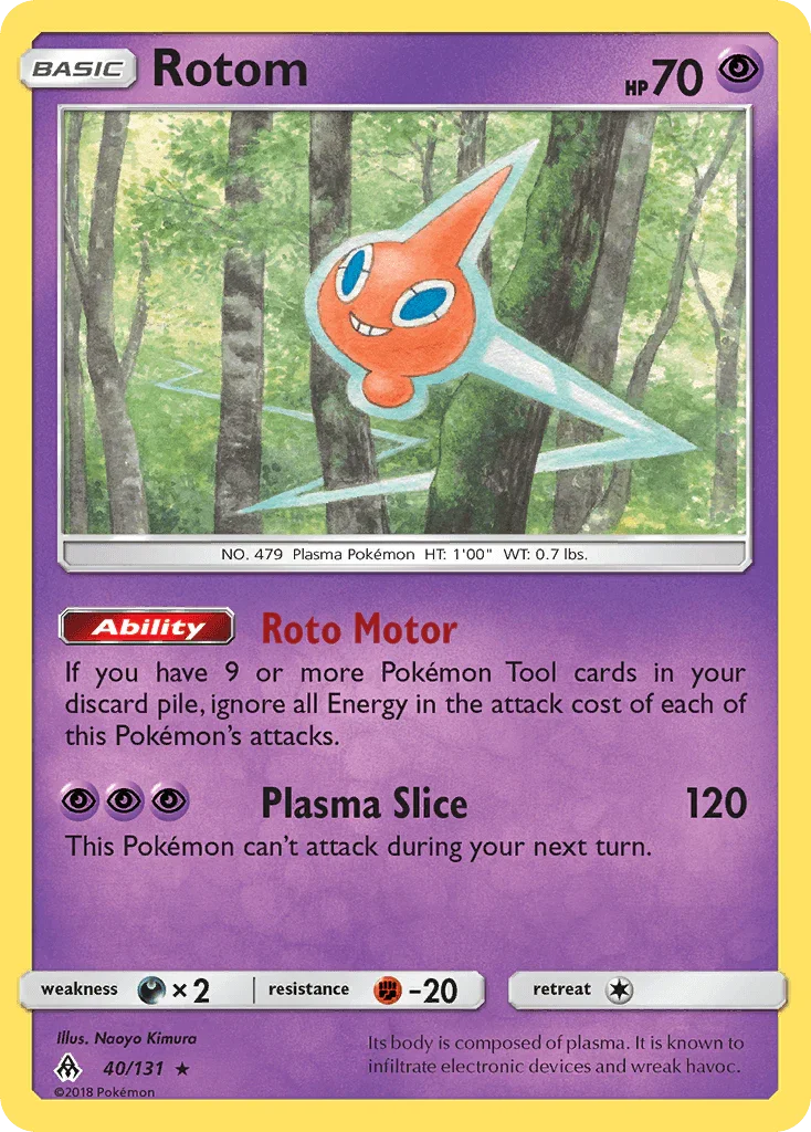 40, Darkness[×2], Fighting[-20], Normal, Psychic, Rare, Reverse Holofoil, Sun & Moon: Forbidden Light Rotom (40/131) [Sun & Moon: Forbidden Light] - Trading Card World