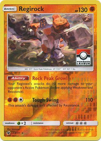 53, Fighting, Grass[×2], Rare, Reverse Holofoil, Sun & Moon: Crimson Invasion Regirock (53/111) (League Promo) [Sun & Moon: Crimson Invasion] - Trading Card World