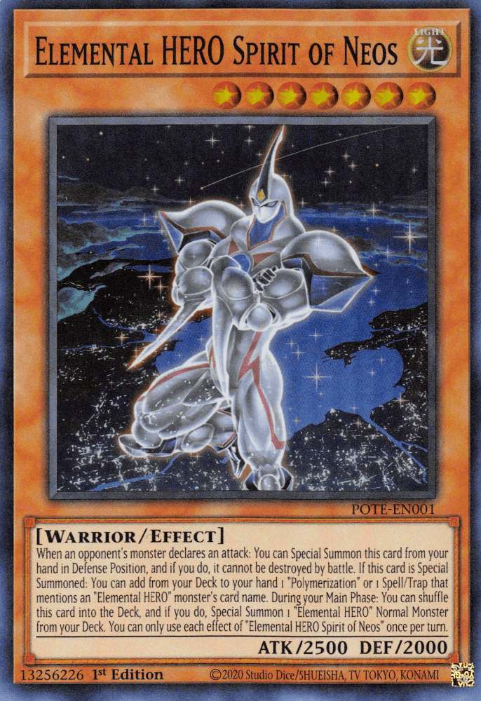 1st Edition, Effect Monster, Light, Power of the Elements, Super Rare, Unlimited, Warrior Elemental HERO Spirit of Neos [POTE-EN001] Super Rare - Trading Card World