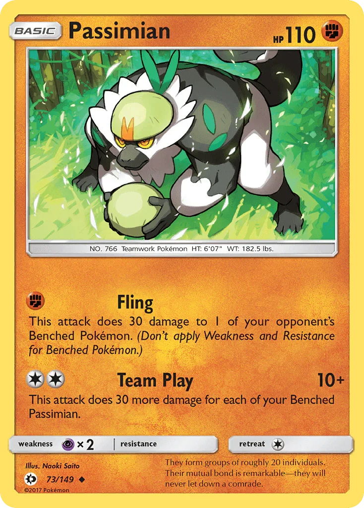 73, Fighting, Normal, Psychic[×2], Reverse Holofoil, Sun & Moon: Base Set, Uncommon Passimian (73/149) [Sun & Moon: Base Set] - Trading Card World