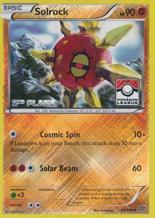 64, Fighting, Grass[×2], Holofoil, Promo, Reverse Holofoil, XY: Base Set Solrock (64/146) (2nd Place League Challenge Promo) [XY: Base Set] - Trading Card World