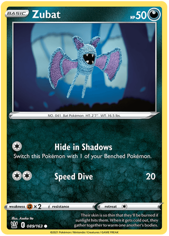 089, Common, Darkness, Fighting[×2], Normal, Reverse Holofoil, Sword & Shield: Battle Styles Zubat (089/163) [Sword & Shield: Battle Styles] - Trading Card World