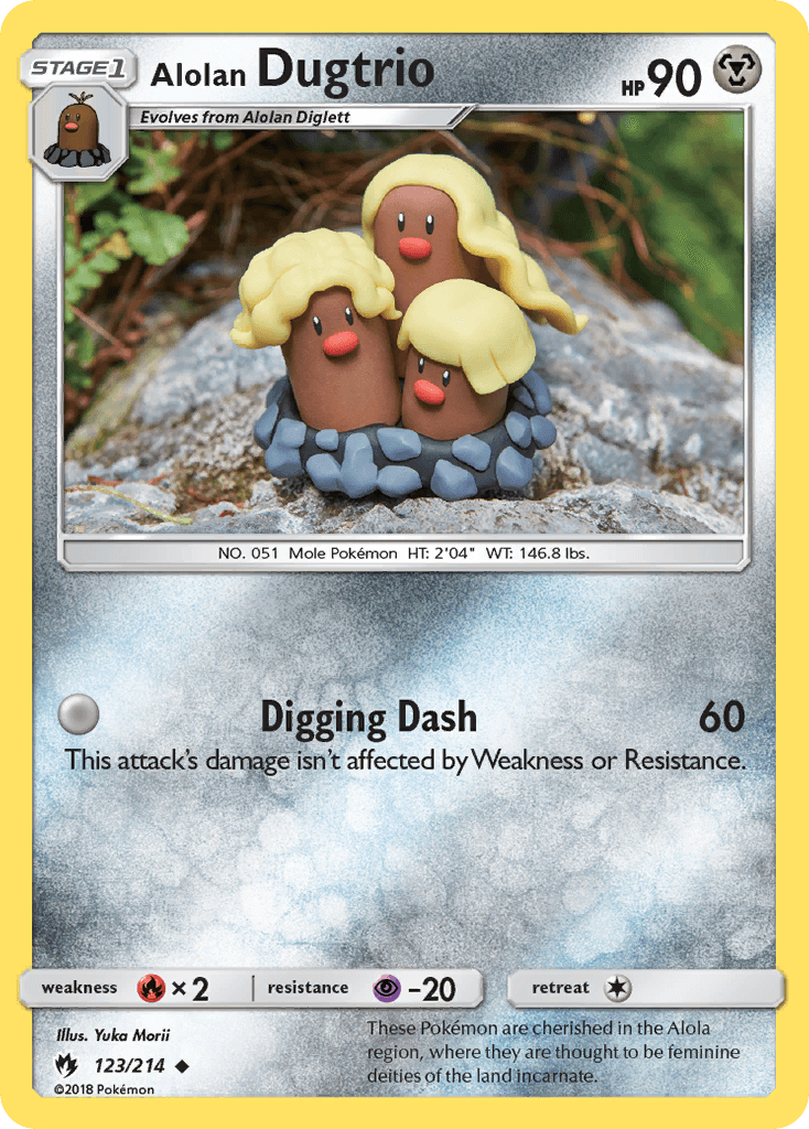 123, Fire[×2], Metal, Normal, Psychic[-20], Reverse Holofoil, Sun & Moon: Lost Thunder, Uncommon Alolan Dugtrio (123/214) [Sun & Moon: Lost Thunder] - Trading Card World